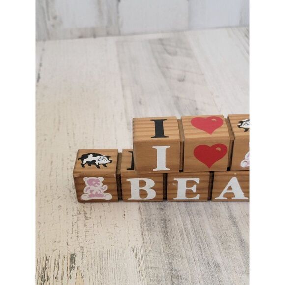 Wooden blocks I heart Bears cows pigs dolls decor - Picture 5 of 8